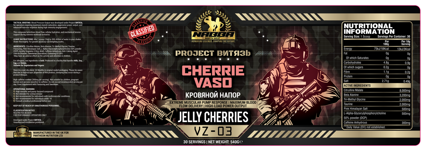 NABBA North West Pre Workout and Hydration -Project BNTR3b - Cherrie Vaso - Jelly Cherries